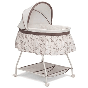 Delta Children Deluxe Sweet Beginnings Bedside Bassinet - Portable Crib with Lights and Sounds, Falling Leaves