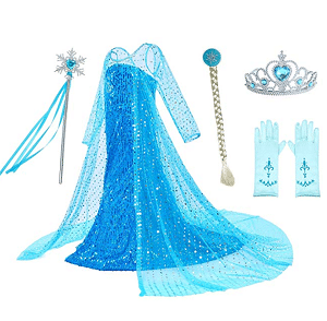 Luxury Princess Dress Costumes with Shining Long Cap