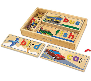 Melissa & Doug See & Spell Wooden Educational Toy with 8 Double-Sided Spelling Boards and 64 Letters