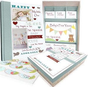 Baby Memory Book with Keepsake Box and 30 Monthly Baby First Milestone Stickers