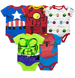 Marvel Baby Boys' 5 Pack Bodysuits - The Hulk, Spiderman, Iron Man and Captain America