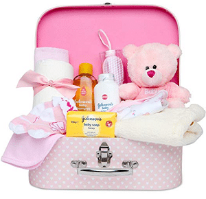 Newborn Baby Gift Set – Keepsake Box in Pink with Baby Clothes, Teddy Bear and Gifts for a New Baby Girl