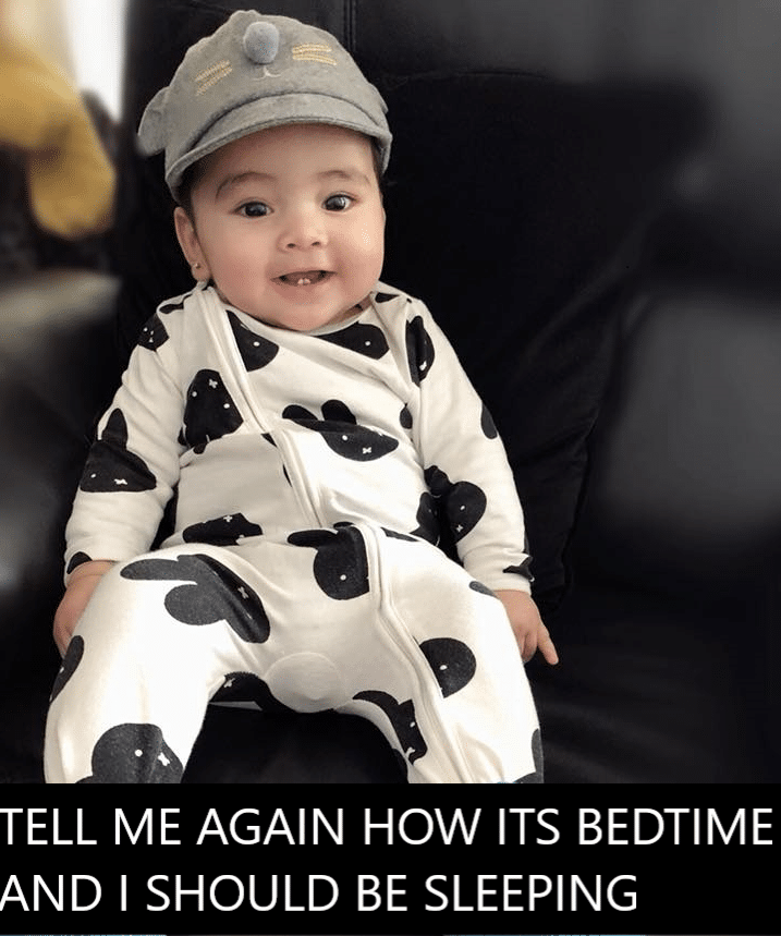funny baby meme - baby awake smiling after it's passed his bedtime