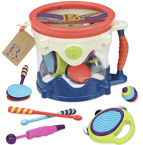 B. toys – Drumroll Please – 7 Musical Instruments Toy Drum Kit for Kids
