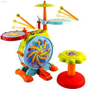 WolVol Electric Big Toy Drum Set for Kids with Movable Working Microphone to Sing and a Chair