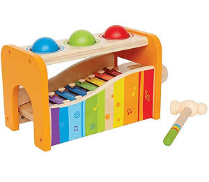 Hape Pound & Tap Bench with Slide Out Xylophone - Durable Wooden Musical Pounding Toy