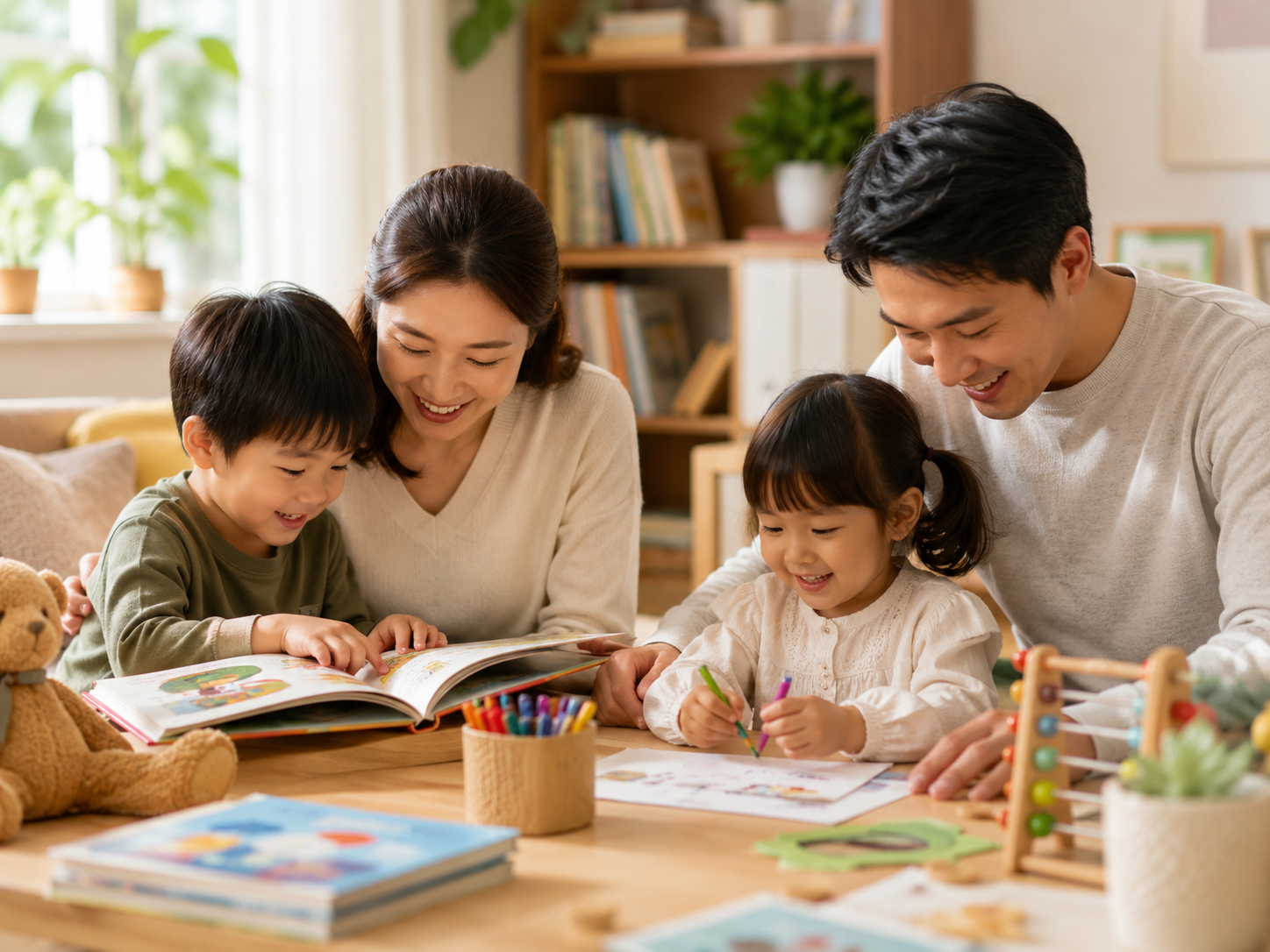 Parent reading a parenting book with a child