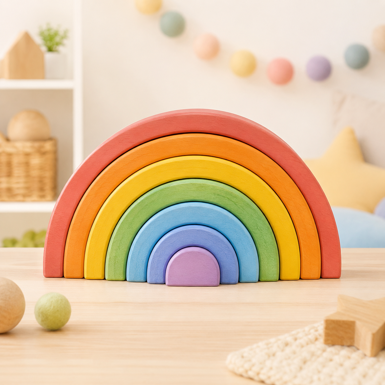 Colorful wooden rainbow stacker