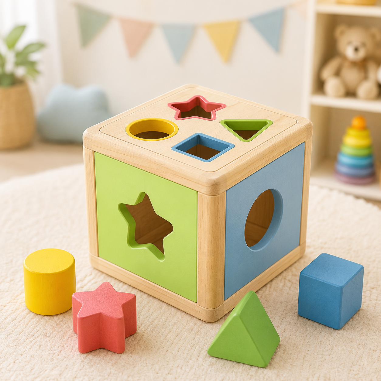 Wooden shape sorter toy