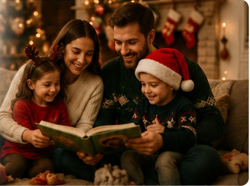 Family sharing a warm holiday tradition together