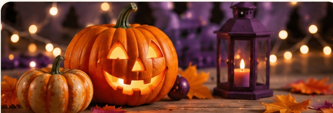 Glowing jack-o-lanterns and autumn decorations for a family Halloween guide