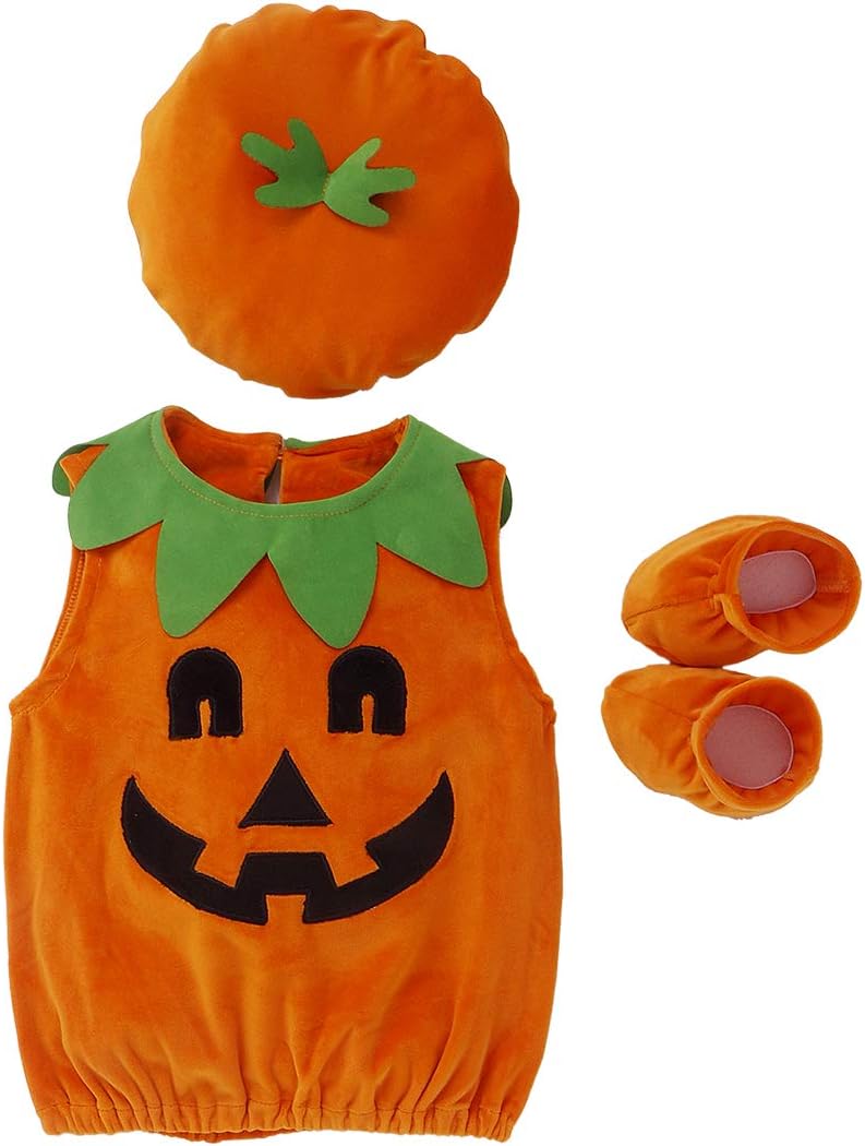 Orange baby pumpkin bodysuit with hat and footies