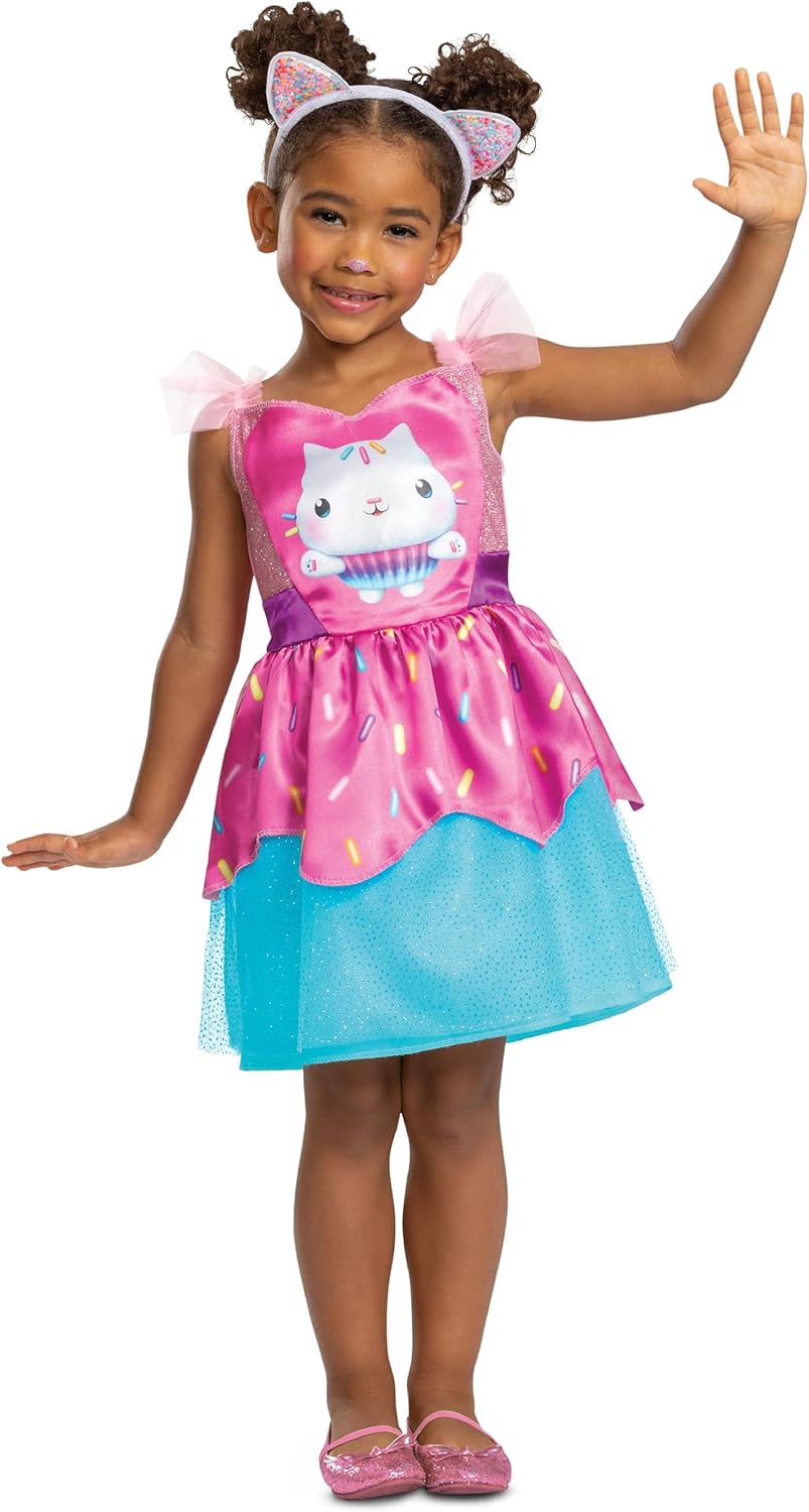 Child wearing a colourful Cakey Cat costume and ear headband