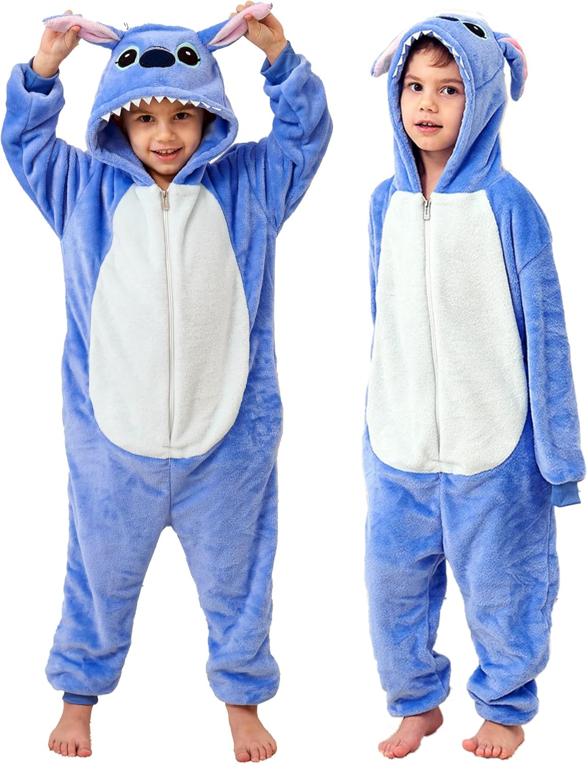 Children wearing a soft blue animal onesie costume