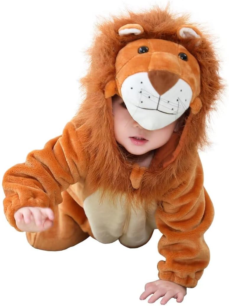 Baby wearing a soft lion animal romper Halloween costume